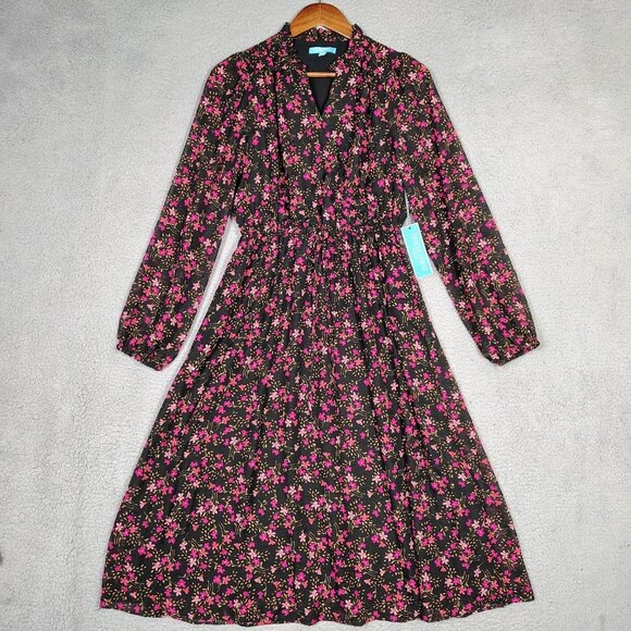 Draper James Dresses & Skirts - Draper James Dress Womens Small Black  Floral Cinched Waist Midi Long Sleeve NWT